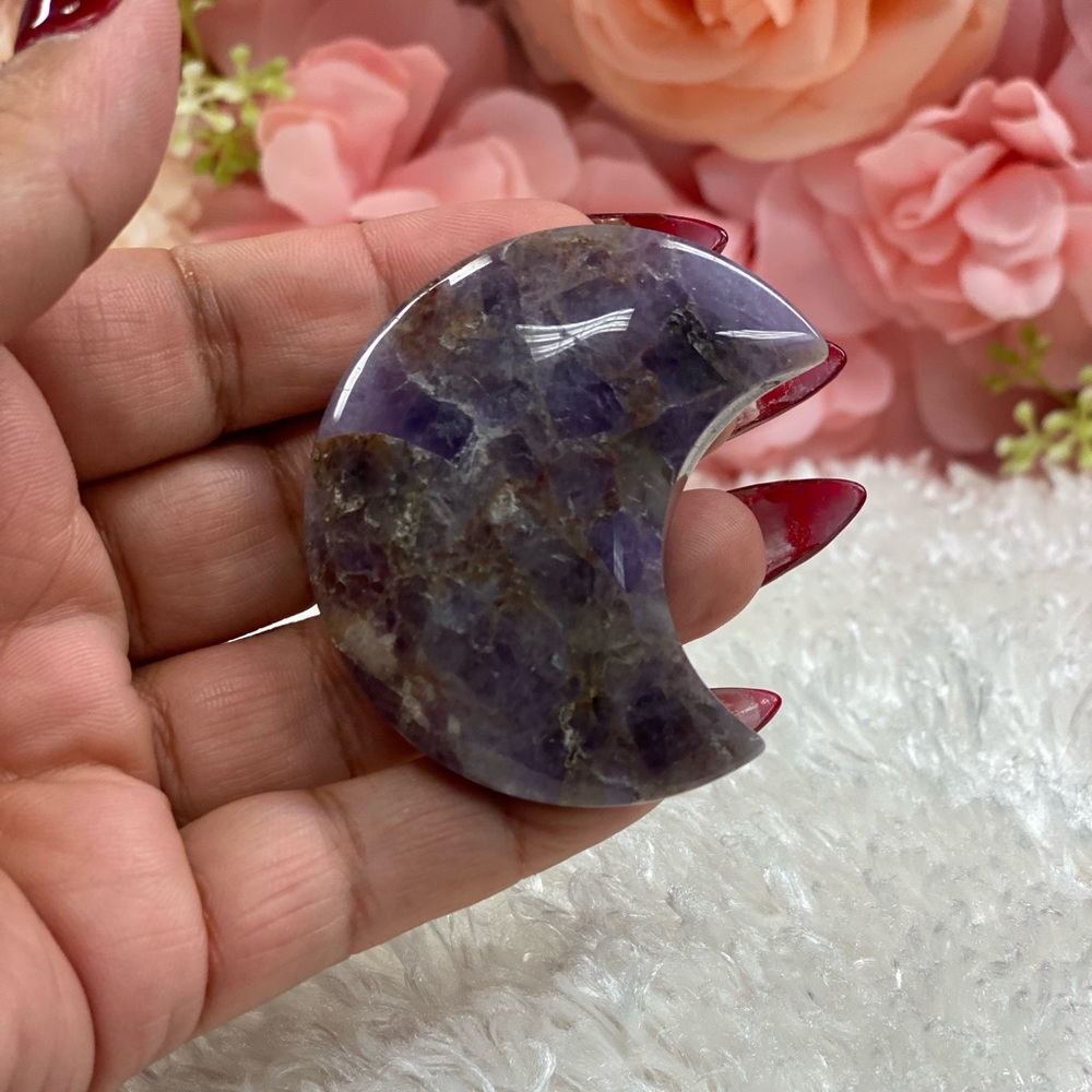 Dream Amethyst Crystal Crescent Moon Palm Stone #60